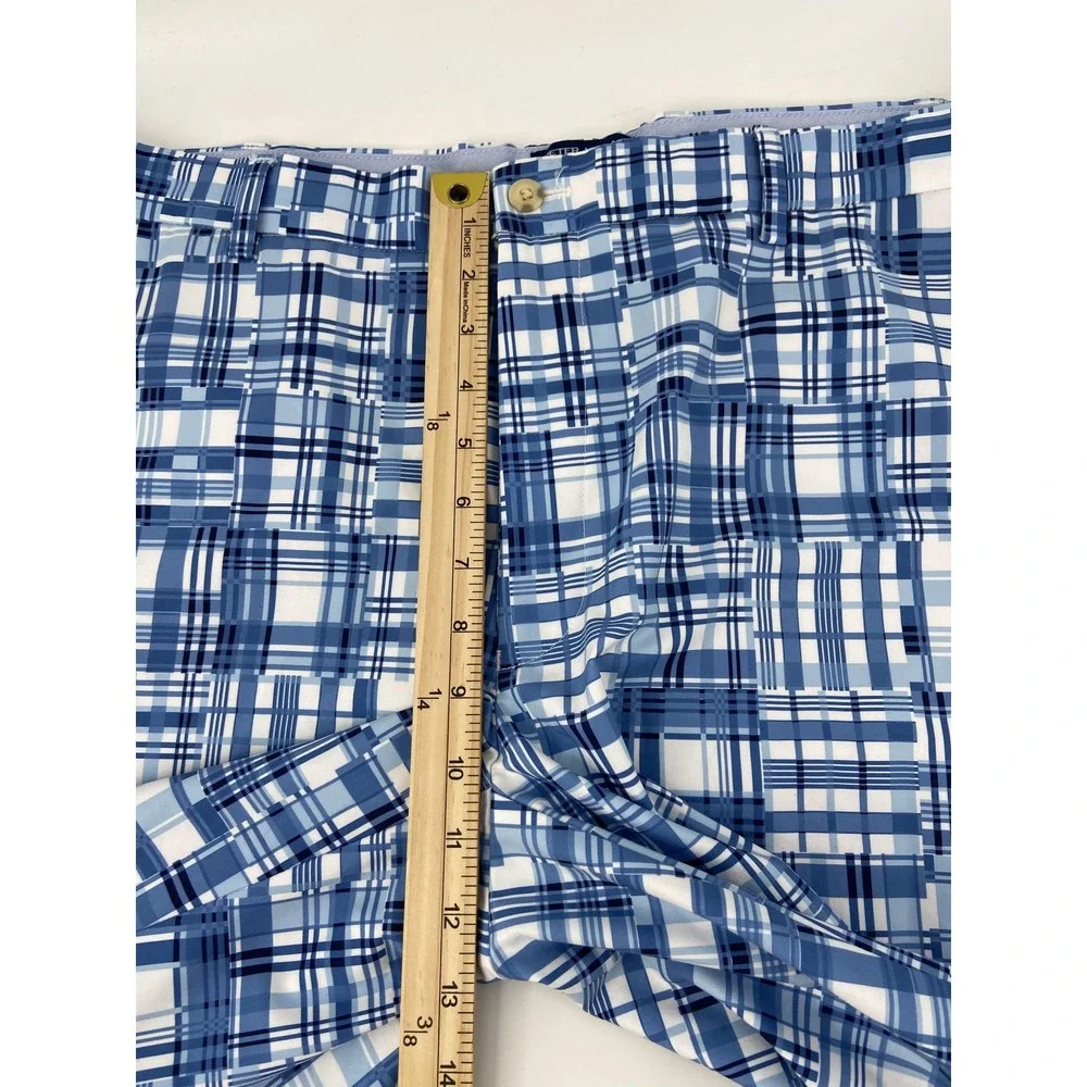 Peter Millar Shorts Mens 38‎ Blue Plaid Crown Crafted Golf Stretch Chino 9
